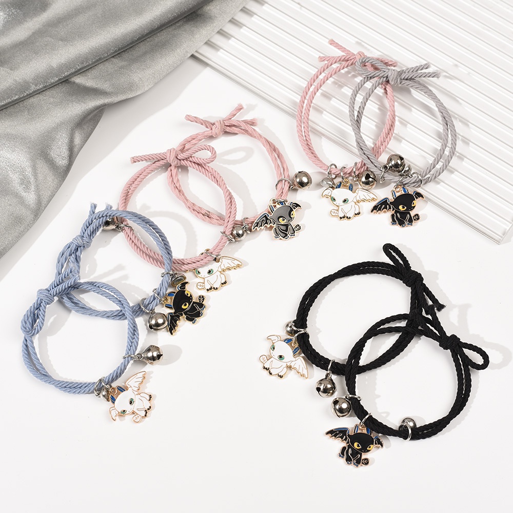 Set 2 Vòng Tay Bện Dây Mặt Hình Quỷ Hoạt Hình Dễ Thương