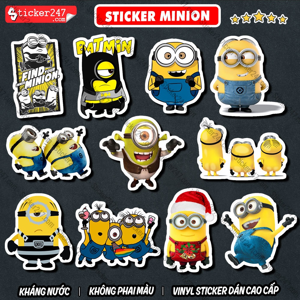Sticker Minion 𝑭𝒓𝒆𝒆𝒔𝒉𝒊𝒑 Sticker Dán Mũ Bảo Hiểm Minions, Dán Vali, Đàn Guitar - Hình Dán Chống Thấm Nước - Cắt sẵn