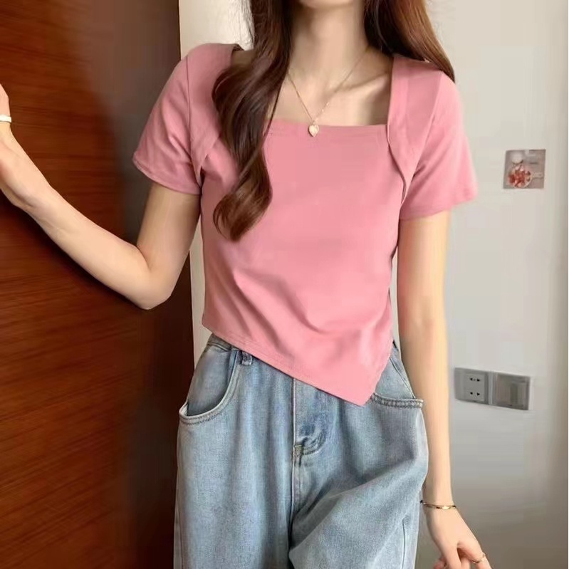 Áo Thun Nữ Tay Ngắn Cổ Vuông Dáng Ôm Phong Cách Hàn Quốc Thời Trang Cho Áo phông Nữ TX-77