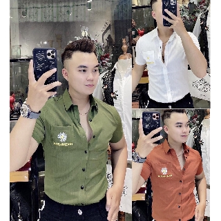 Áo sơ mi nam áo đũi nam tay ngắn thêu hoa hướng dương mẫu mới nhiều màu