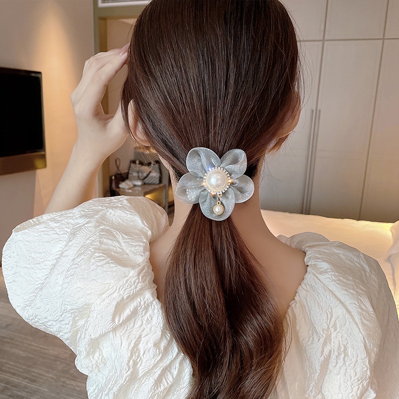 Dây Cột Tóc Đính Hoa Và Ngọc Trai Phong Cách Hàn Quốc Thời Trang Cho Nữ