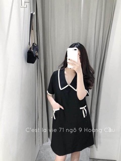 Váy xuông đen phối viền ( có video )