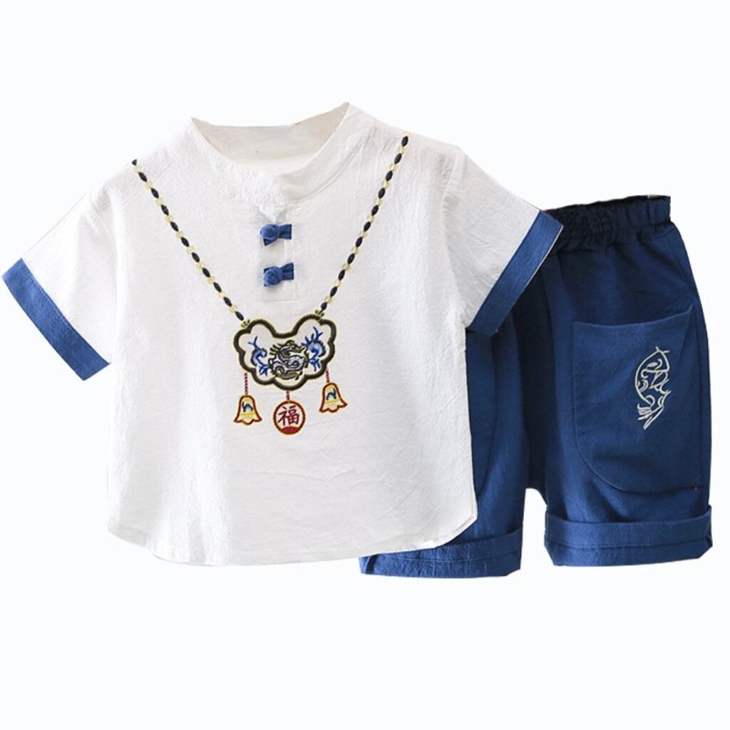 Quần áo bé trai TINY KIDS, bộ đồ trẻ em chất đũi hình vòng cổ, set đồ cho bé từ 6-28kg