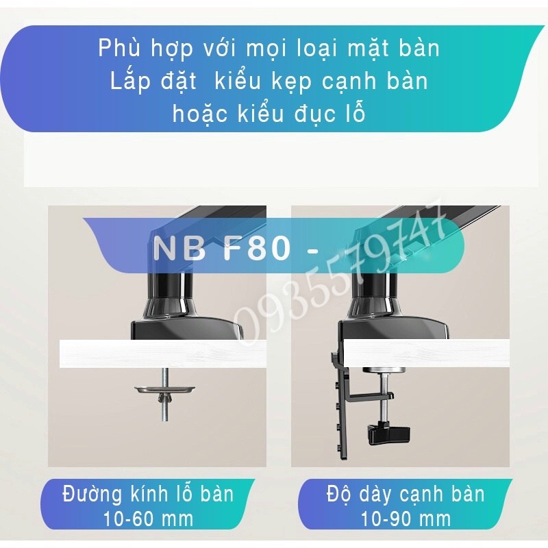 NB–F80 /Giá Treo Màn hình máy tính/ Tay treo màn hình/ Xoay 360 độ  –