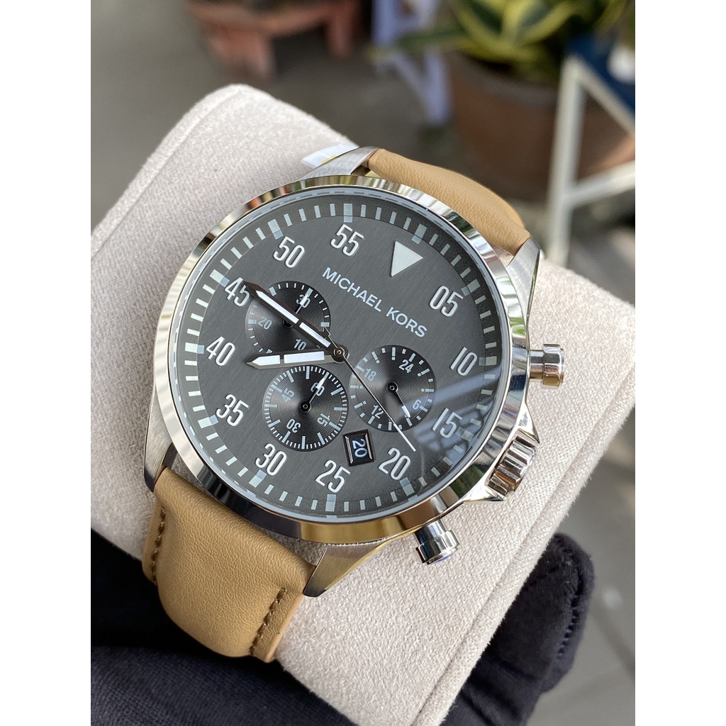 Đồng hồ nam michael kors mk861 gage , dây da màu beige , mặt xám