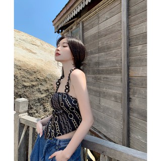 Áo yếm lụa màu đen quai dây xích.