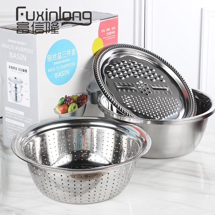 Bộ rổ inox kèm nạo rau củ tiện dụng