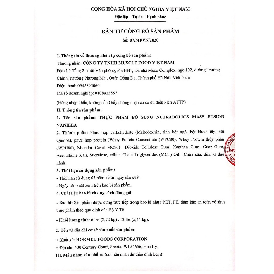 Sữa Tăng Cân Tăng Cơ Nutrabolics Mass Fusion 12lbs - Chính Hãng 100%