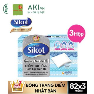 Bộ 3 hộp bông tẩy trang cơ bản silcot silcot velvety touch cotton 82 miếng/hộp