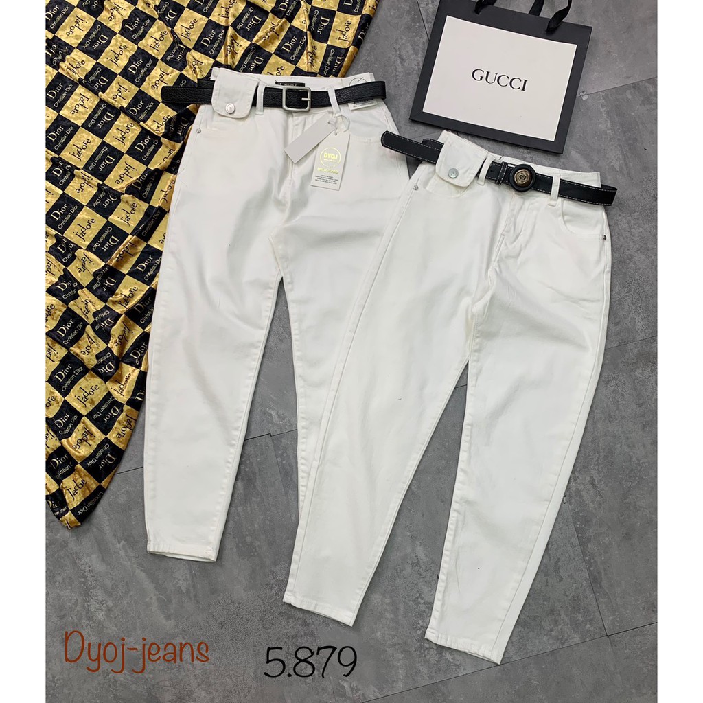 Quần jeans boy trắng kèm túi nắp