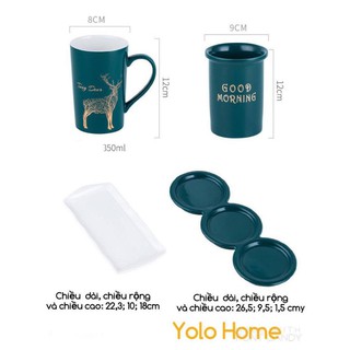 Set cốc đánh răng ☘𝘾𝘼𝙊 𝘾𝘼̂́𝙋☘ set cốc đánh răng sứ cao cấp có khay đựng