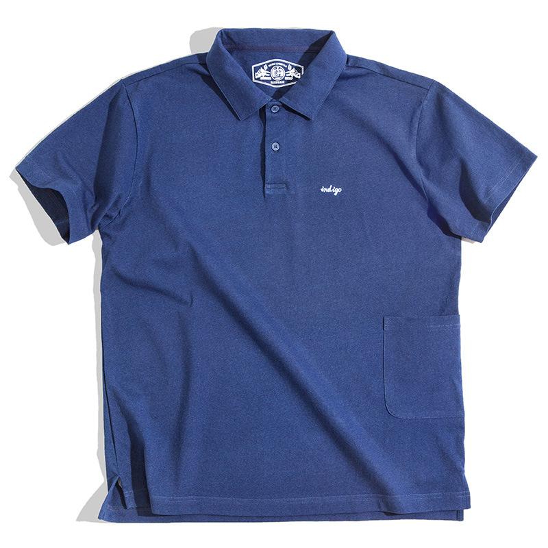 Maden tooling men's Japanese retro blue dyed POLO shirt