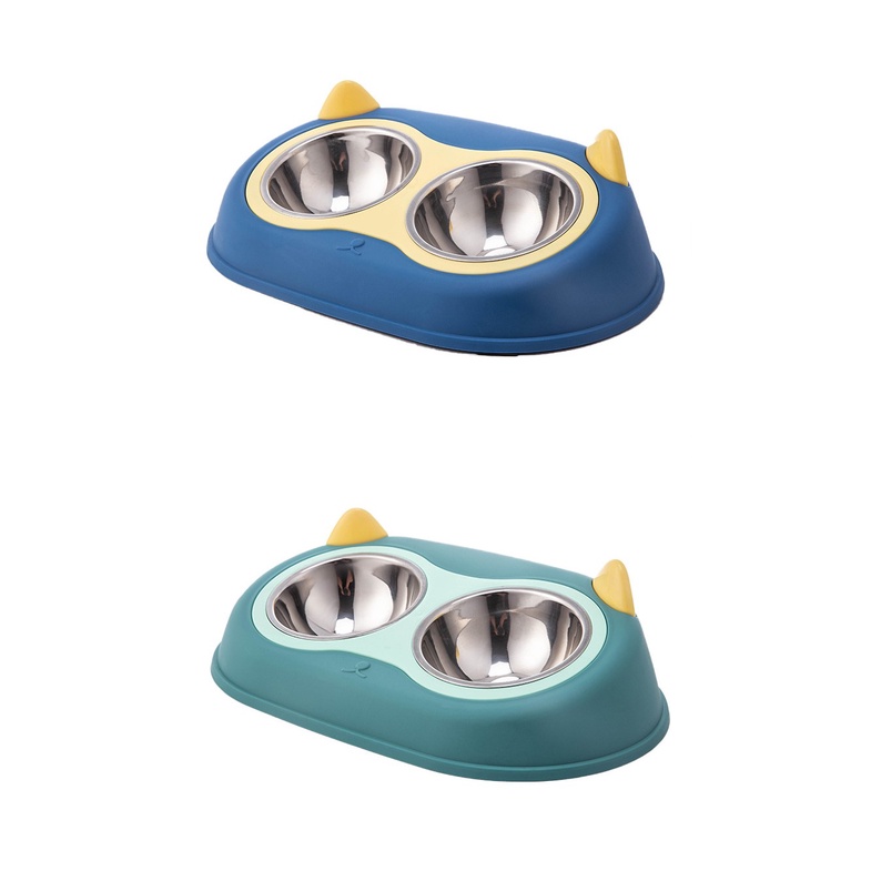 chén đôi inox mặt mèo cho chó mèo