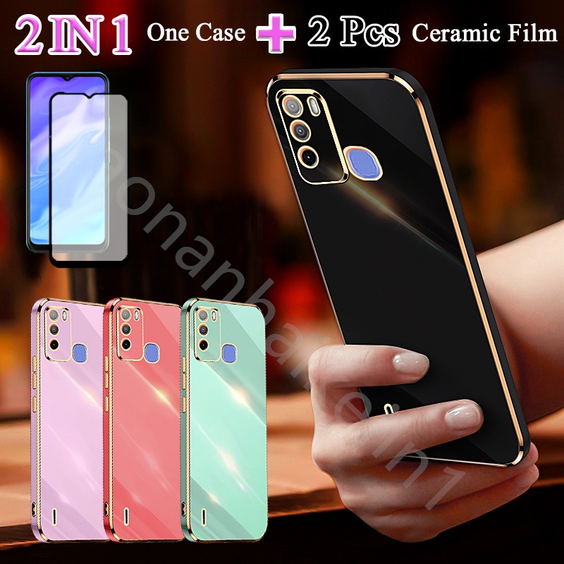 Ốp Điện Thoại Mạ Vàng 2 Trong 1 Kèm Kính Cường Lực Cho ITEL Vision 1 Pro S16