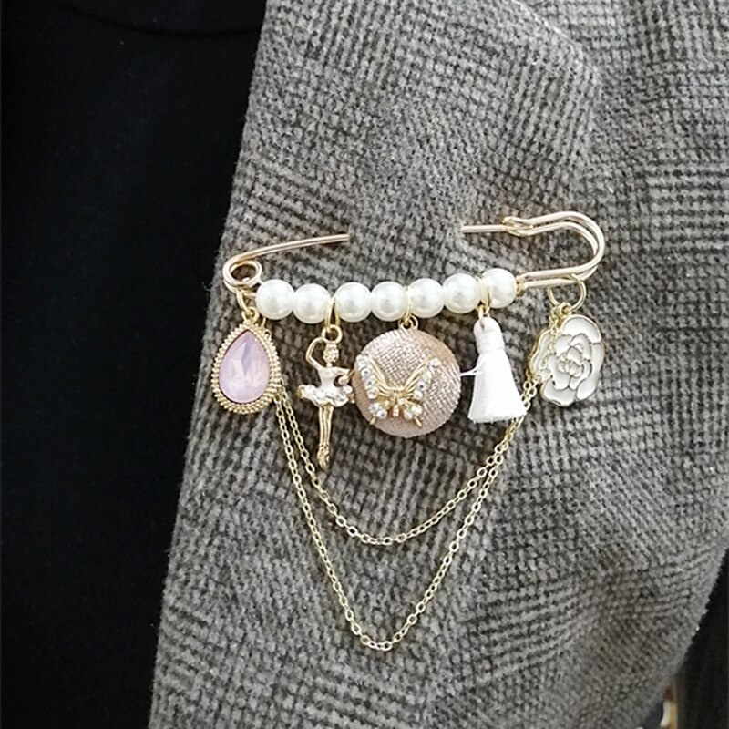 Ghim cài áo hình hoa trà phối ngọc trai giả thời trang cho nữ