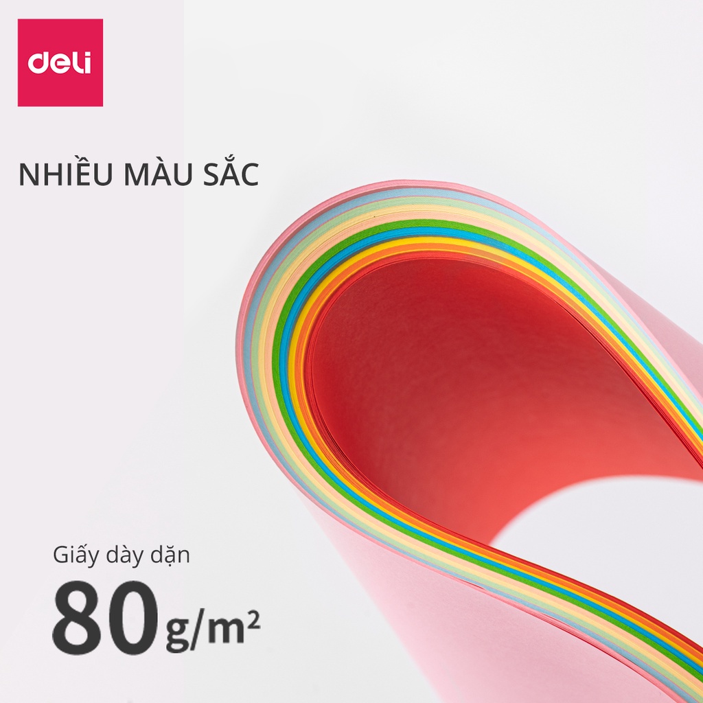 Giấy in nhiều màu khổ A4 Deli - Định lượng 80gsm - 100 trang/tệp - 2 tông màu pastel / sặc sỡ - 7788