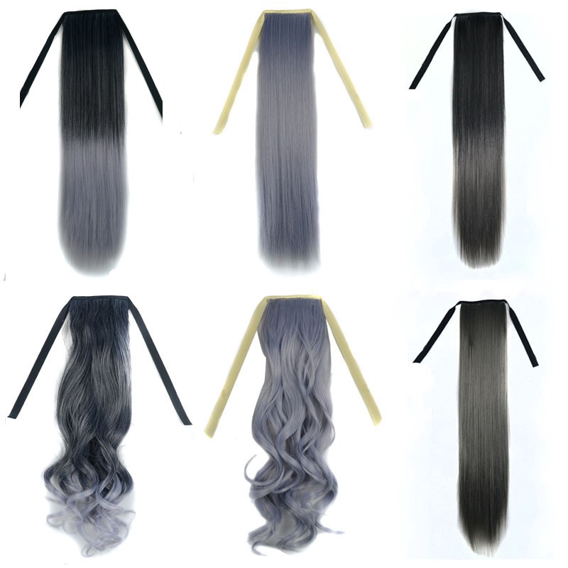 Tóc Đuôi Ngựa Giả 55cm Màu Đen Xám Ombre Thời Trang Cho Nữ