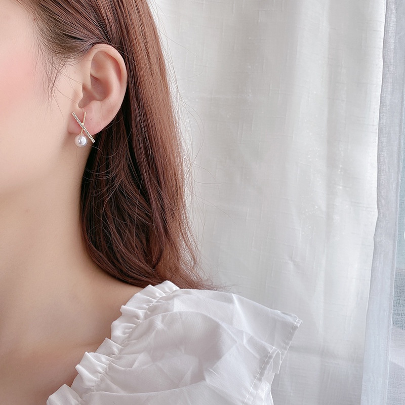 Bông Tai Mạ Bạc 925 Đính Ngọc Trai Kim Cương Giả Phong Cách Cá Tính