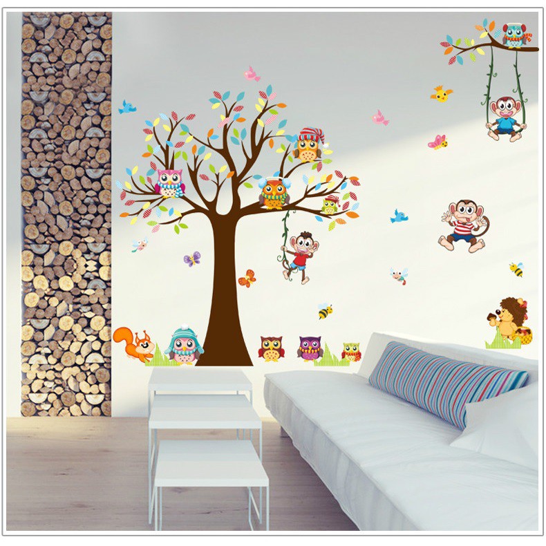 Decal dán tường tranh dán trang trí phòng bé yêu hình các con vật dễ thương, ngộ nghĩnh vừa học vừa chơi AmyShop DB085