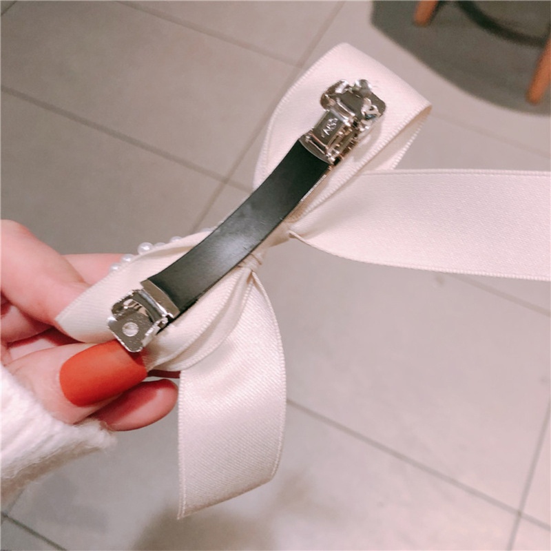 Kẹp Tóc Hình Nơ Đính Ngọc Trai Giả Phong Cách Vintage Dành Cho Nữ