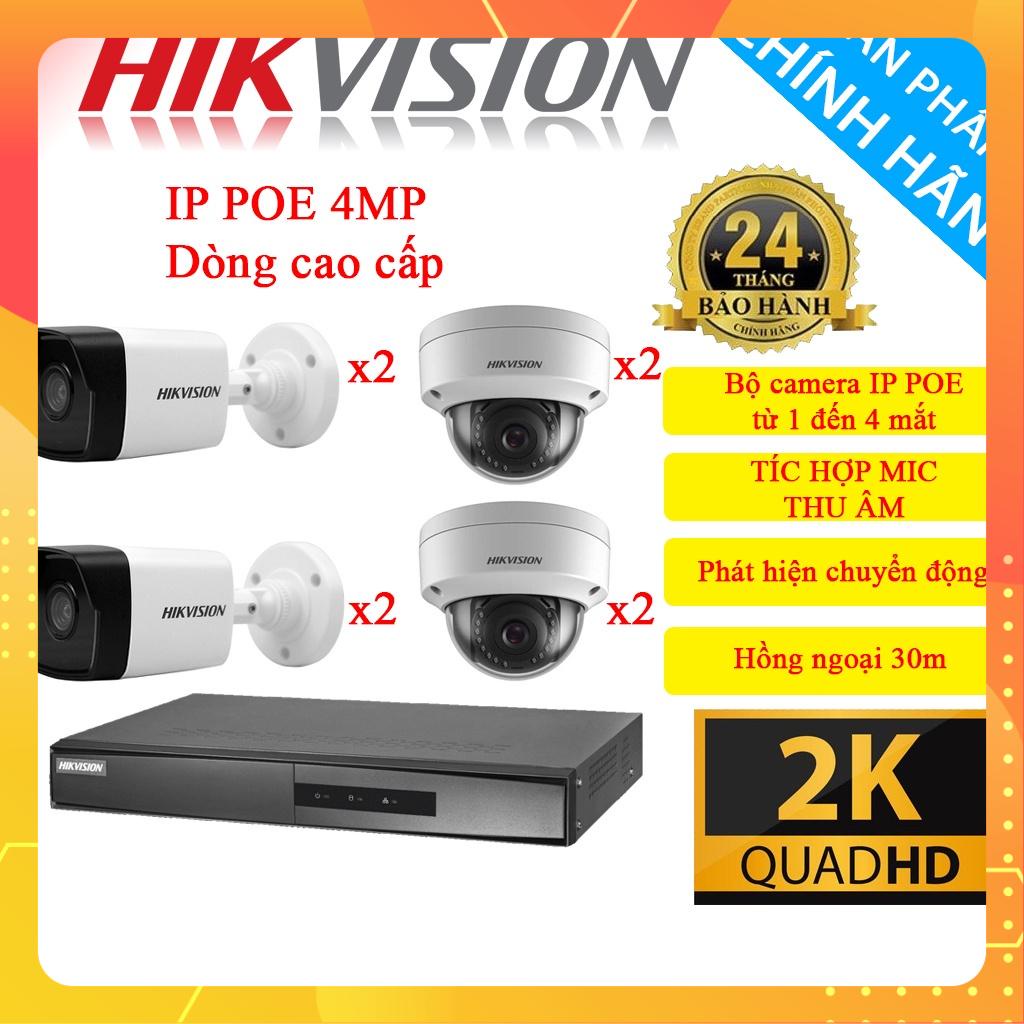 Bộ Camera 5/6/7/8 Mắt IP POE HIKVISION 4.0MP  - Hàng Chính Hãng, Bảo Hành 24 Tháng