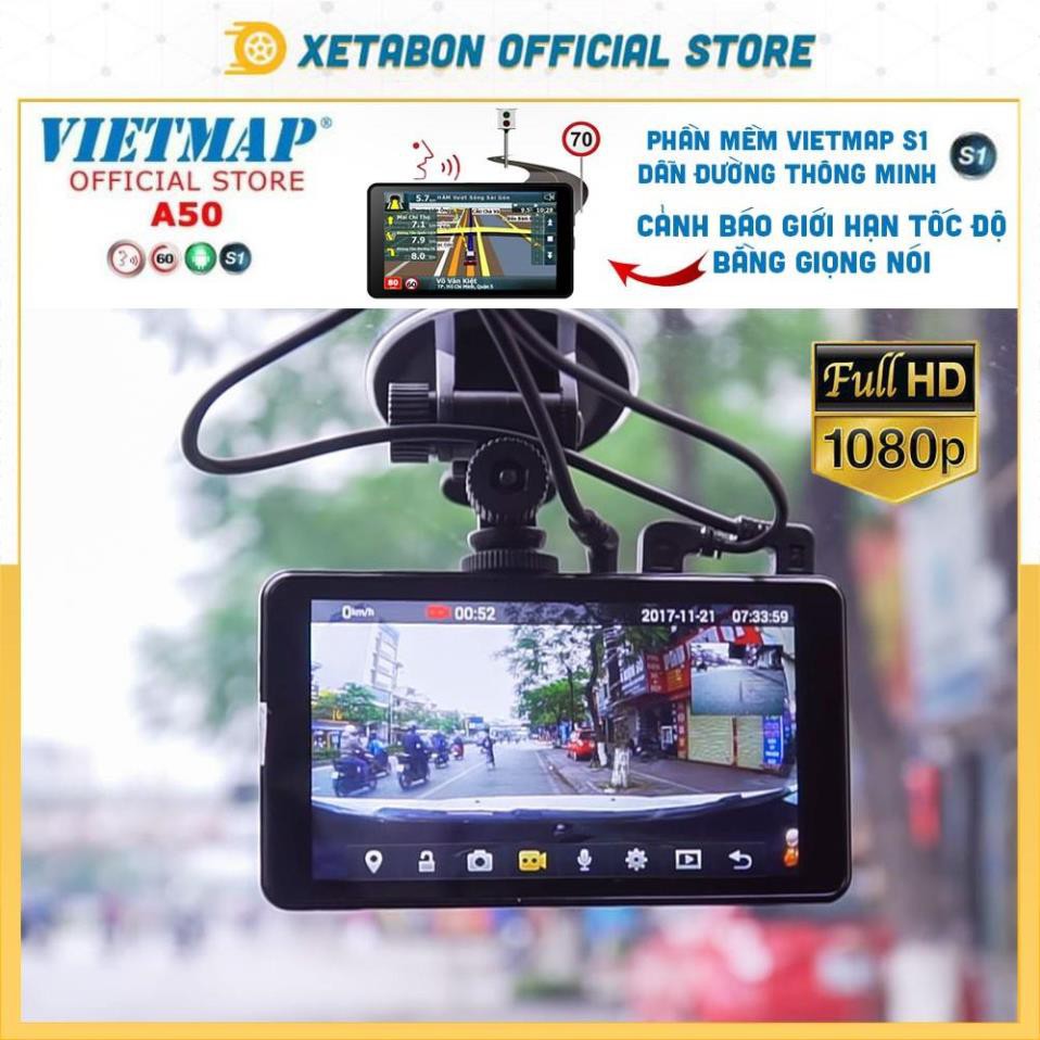 VIETMAP A50 - Camera Hành Trình Ô Tô Trước Sau + Bản Đồ Vietmap S1, Cảnh Báo Giới Hạn Tốc Độ. Dẫn Đường GPS + TặngThẻ32G