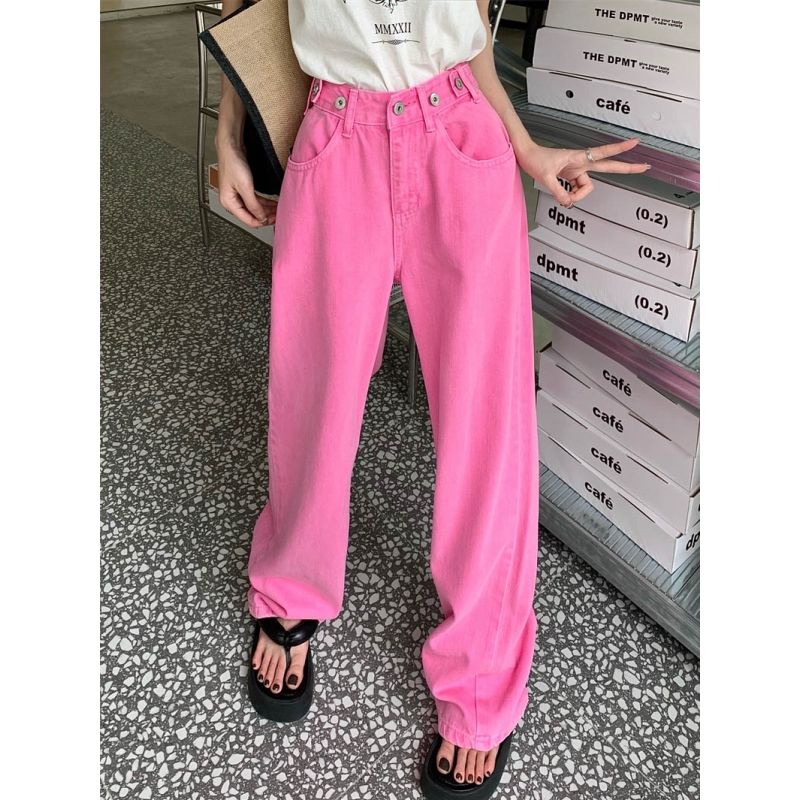 ▲Quần Jean Ống Rộng Lưng Cao Màu Xanh Lá Phong Cách Mỹ Cổ Điển Thời Trang Mùa Hè Hàng Mới Dành Cho Bạn Nữ