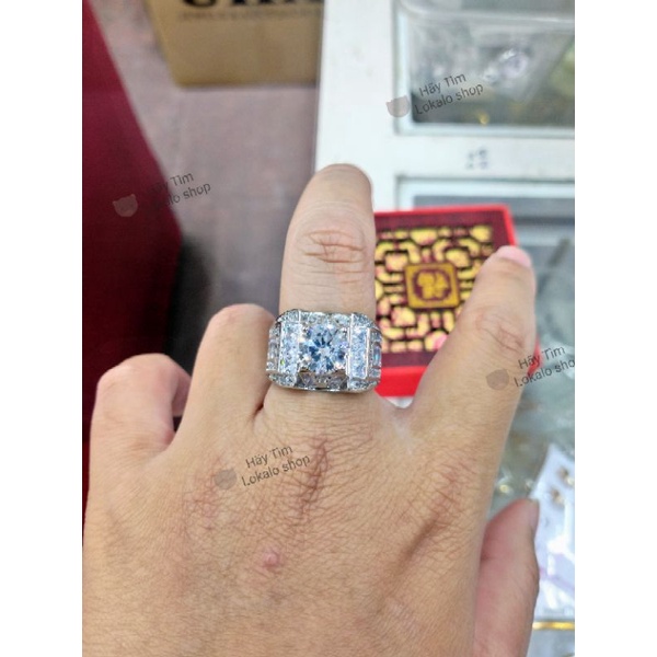 (Có Video Thật) Nhẫn Nam Mạ Bạc Đính Đá Moissanite Cao Cấp - Đeo Sang Trọng Như Đại Gia - Lokalo Shop - 1682022