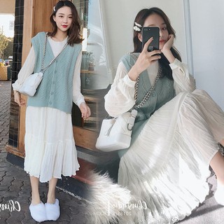 [HÀNG ORD 12-15 ngày] Set áo gile + váy trắng dáng dài