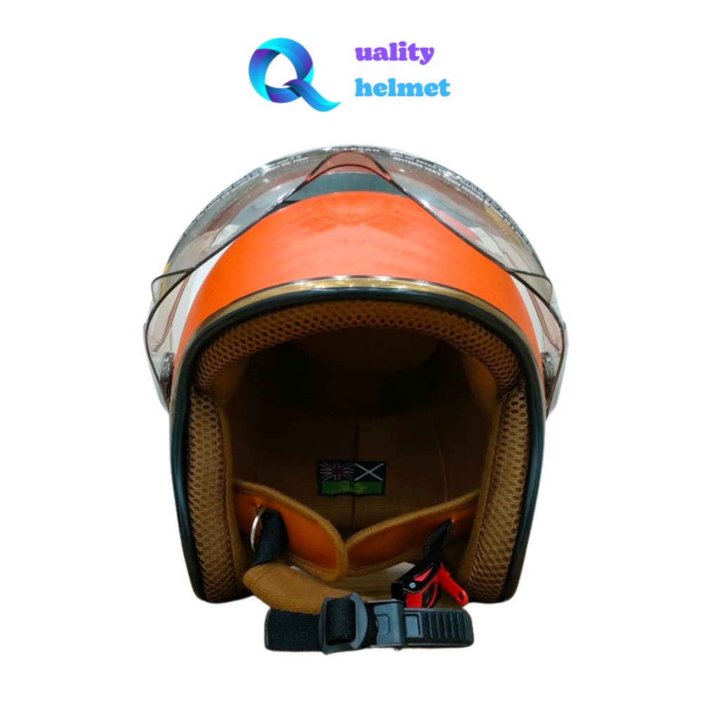 Mũ hảo hiểm 3/4 trùm đầu cao cấp cam có kính hàng chính hãng bảo hành 12 tháng