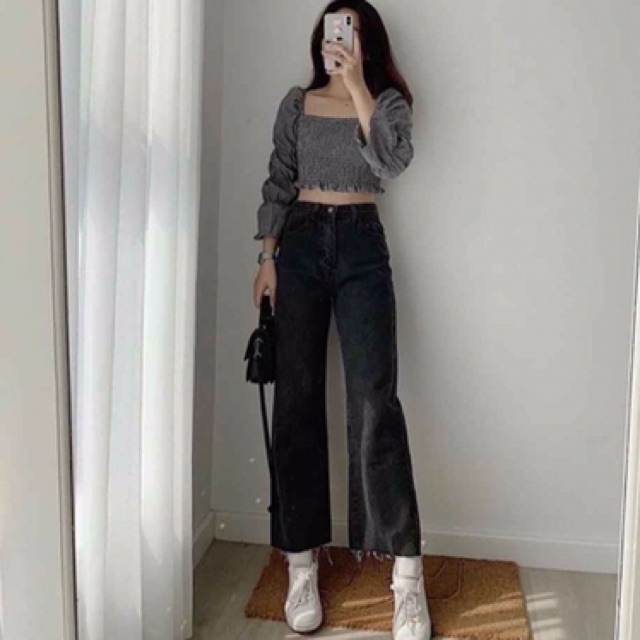 Quần jeans suông đen