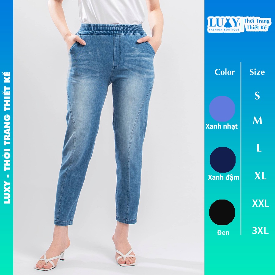 Quần jean nữ cao cấp LUXY V202 ống rộng cạp chun co giãn 4 chiều đủ size từ 40kg-80kg