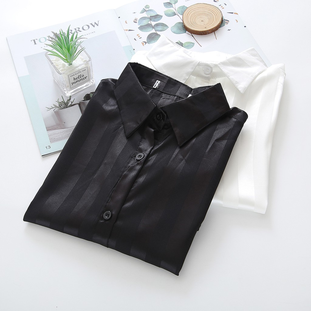 Áo Sơ Mi Tay Dài Hoạ Tiết Kẻ Sọc Phong Cách Phương Tây Thanh Lịch Thời Trang Cho Phụ Nữ