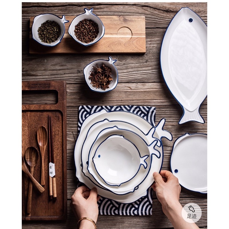 Set bát và đĩa hình con cá