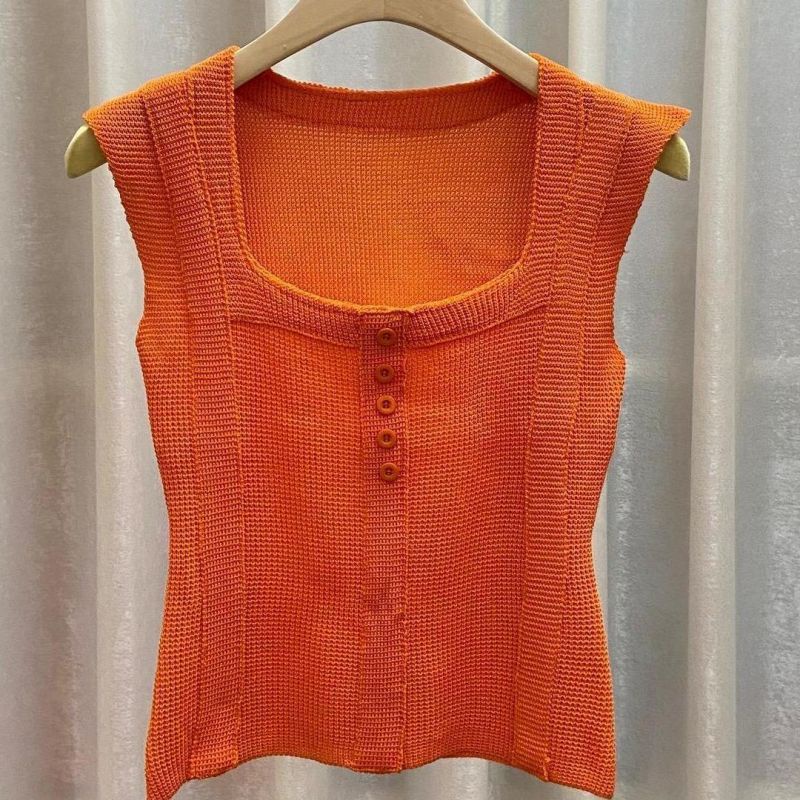 Áo Dệt Kim Sát Nách Ôm Dáng Phong Cách Hàn Quốc Cho Nữ