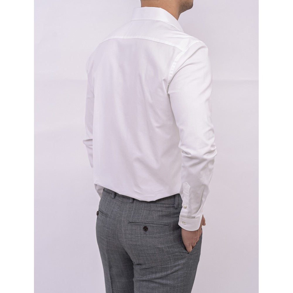 Sơ Mi Nam Dài Tay VENISCE - Màu Trắng Chéo Nhỏ, Cổ Ngược, Pha Cổ Chấm Bi, Form Slim Fit, Vải Cotton Pha Sợi .