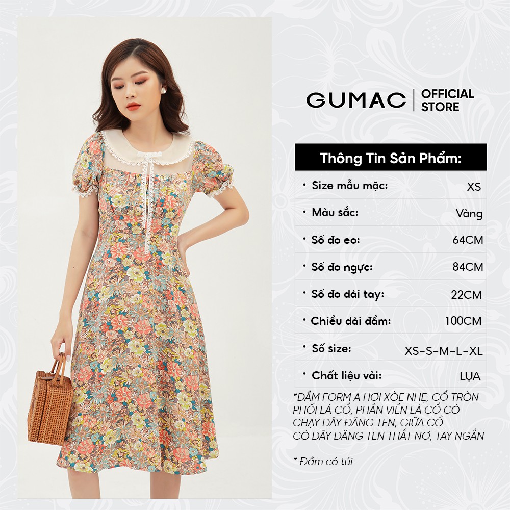 Đầm xòe nữ họa tiết hoa phối đăng ten GUMAC màu vàng, đủ size trẻ trung, thanh lịch DB317 | BigBuy360 - bigbuy360.vn