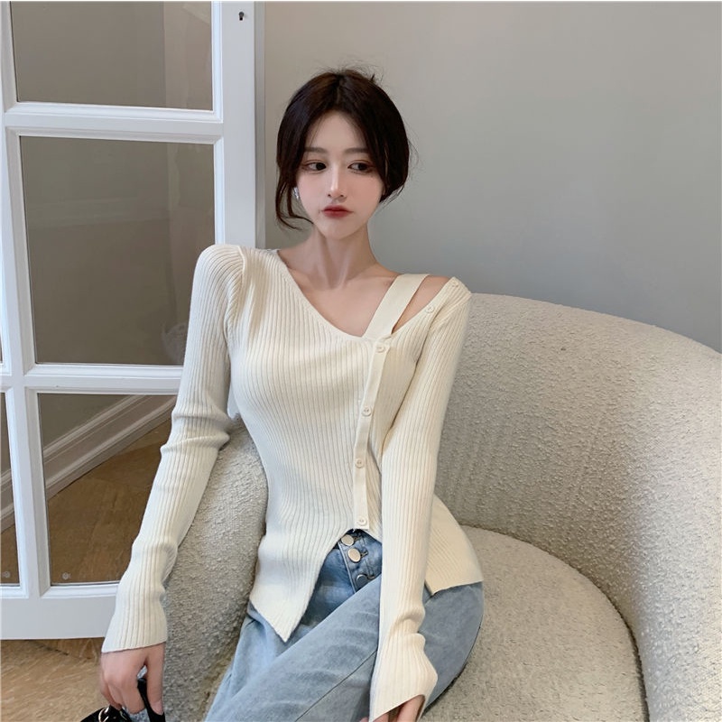 Áo len tay dài xẻ tà thời trang dành cho nữ