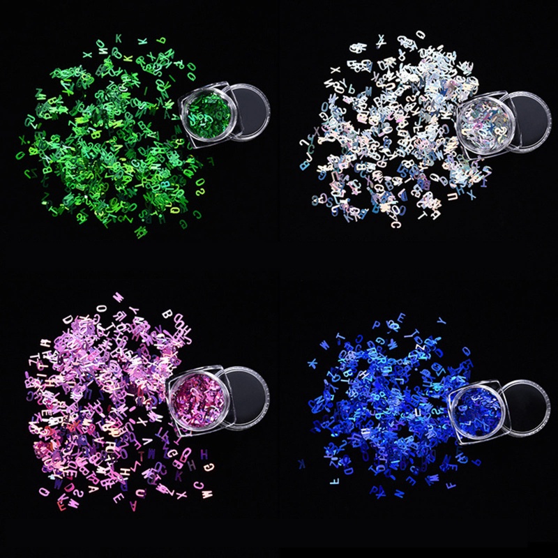 Hộp Kim Tuyến Lấp Lánh In Chữ Trang Trí Móng Tay