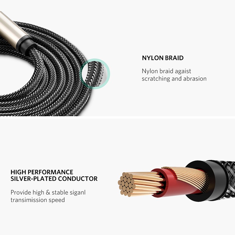 Cáp âm thanh Ugreen chuyển đổi jack cắm 3.5mm sang 6.35mm dài 2m cho loa/CD