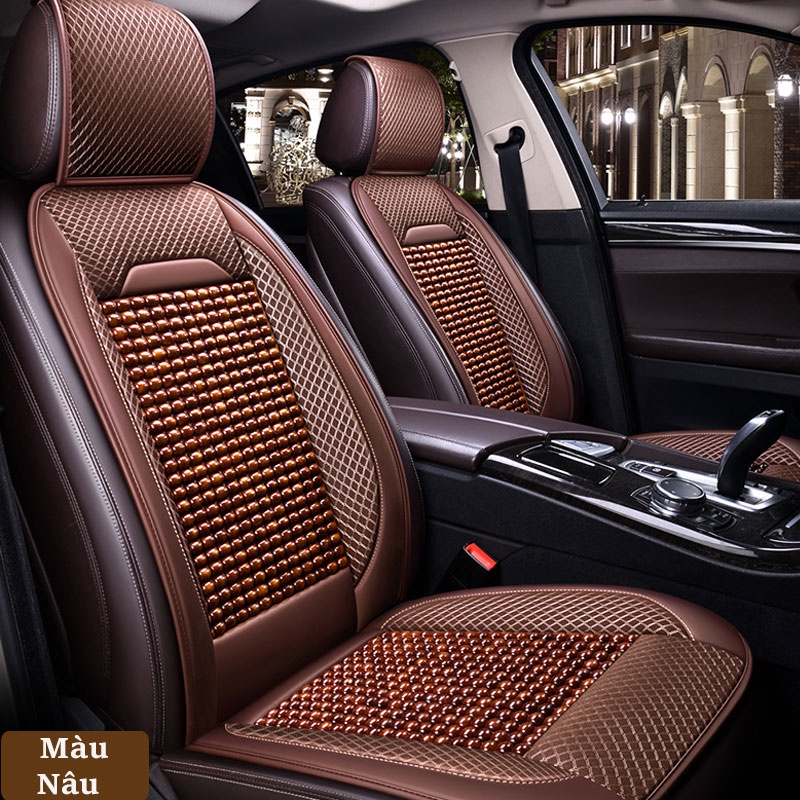 Bọc Ghế Ô Tô - Lót Ghế Ô Tô Hạt Gỗ Cao Cấp Chống Nóng, Massage Lưng,Bao Bọc Da PU Cao Cấp CARZONE