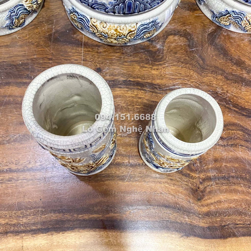 Lọ Đựng Hương, Ống Cắm Hương Rồng, Sen Thờ Cúng men rạn -  Đồ Thờ Cúng Bát Tràng
