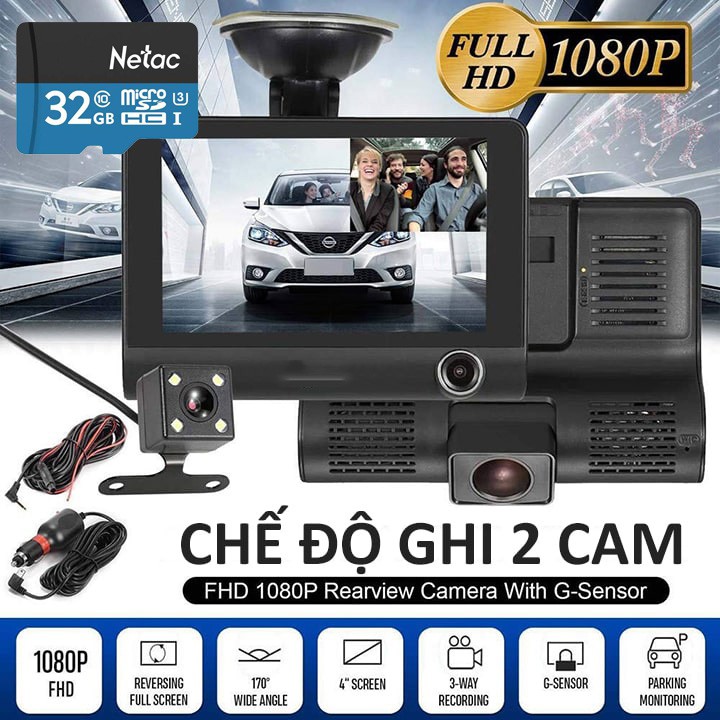 Camera hành trình ô tô Onviz X004/ 3 mắt camera, màn hình 4 inh full HD, ghi hình đa chiều, có chế độ ghi đè