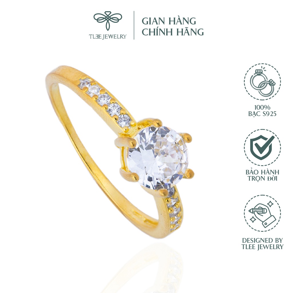 Nhẫn bạc nữ TLEE sáu chấu mạ vàng 14k nạm đá cao cấp NCJ A0110