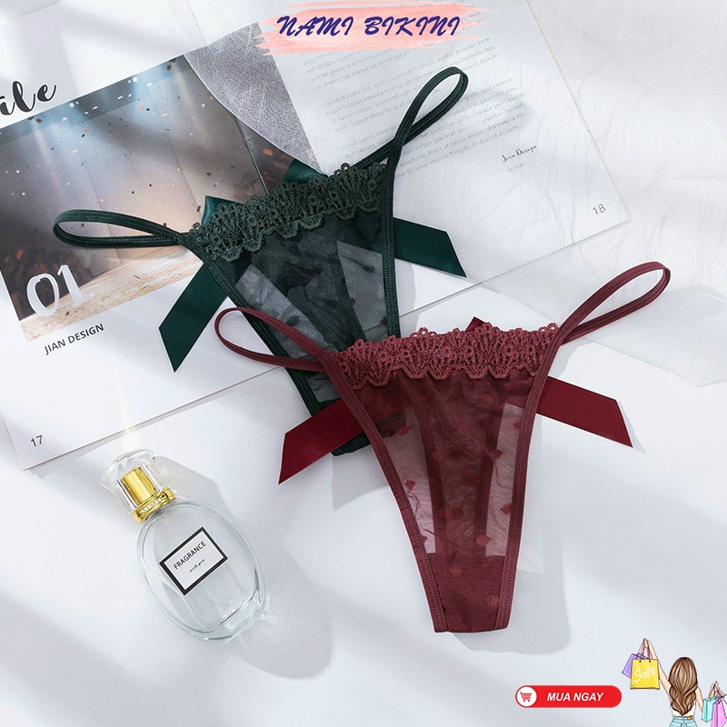 Quần lọt khe sexy đính nơ quần lót nữ ren xuyên thấu 2 mảnh dễ thương điệu đà Nami | BigBuy360 - bigbuy360.vn