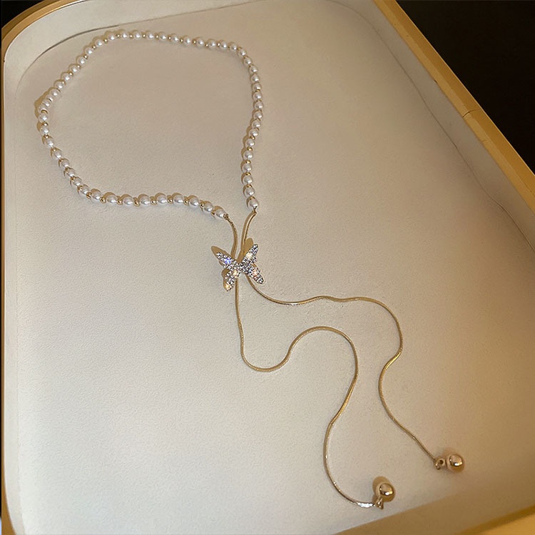 Vòng Cổ 2022 Họa Tiết Bướm Đính Đá Ngọc Trai Thời Trang Sang Trọng Cho Nữ