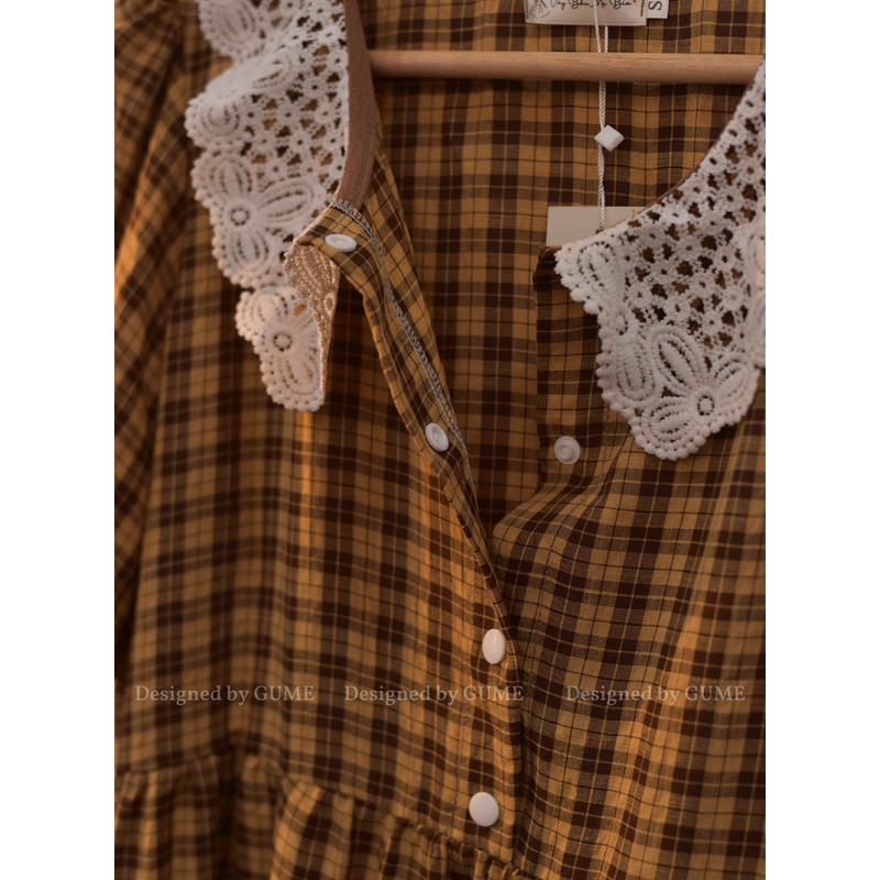 Váy bầu bigsize - Đầm bầu thiết kế GuMe kẻ vàng đuổi cá 3 tầng cổ ren dáng A size từ 40-100kg  MB231- ảnh thật