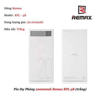 Pin dự phòng 20000mah remax rpl-58