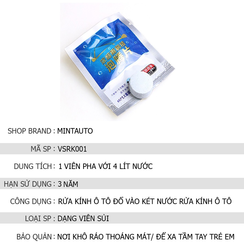 Viên sủi rửa kính ô tô xe hơi dễ sử dụng ( 1 viên = 4 lít dung dịch)