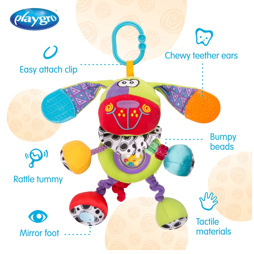 Đồ chơi treo nôi và xe đẩy chó Doofy Dog ngộ nghĩnh Playgro, cho bé từ 3 tháng